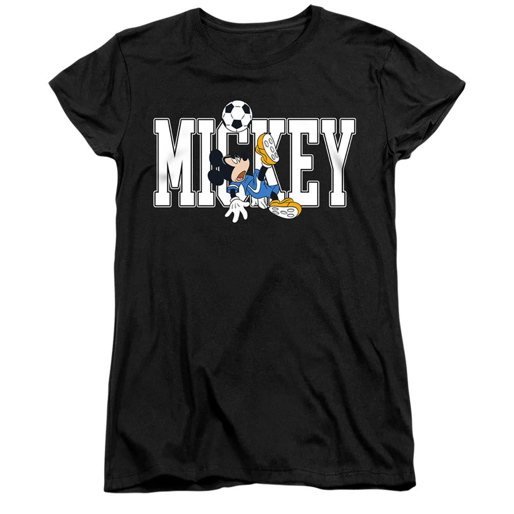 Black - Front - Disney Womens-Ladies Football Kick Mickey Mouse T-Shirt