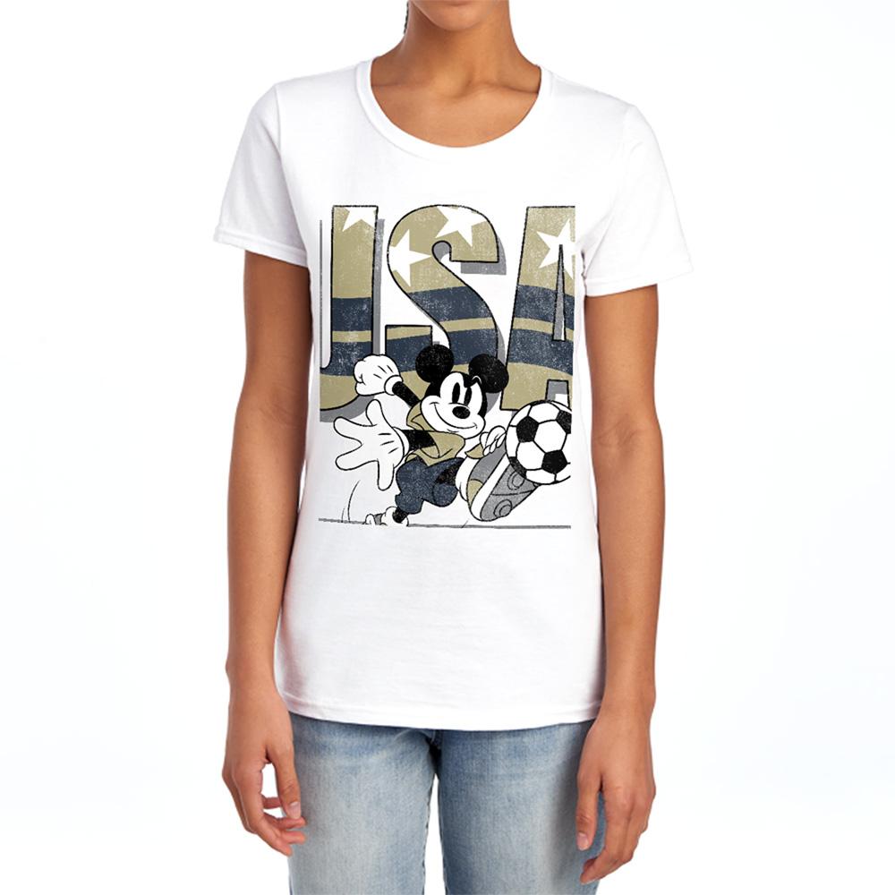 White - Lifestyle - Disney Womens-Ladies USA Soccer Mickey Mouse T-Shirt