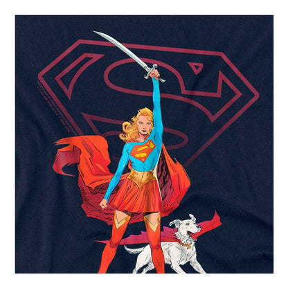 Navy - Side - Supergirl Womens-Ladies Woman Of Tomorrow Sword T-Shirt