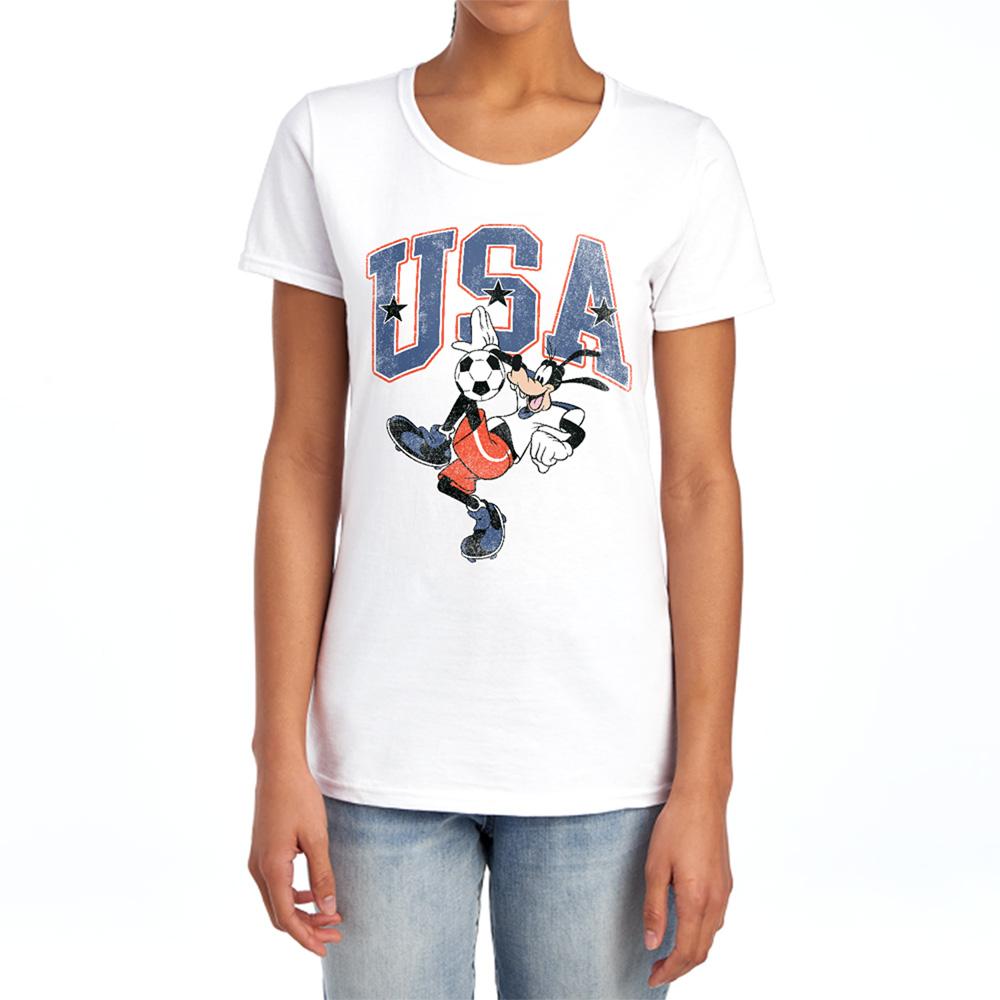 White - Lifestyle - Disney Womens-Ladies Football USA Goofy T-Shirt