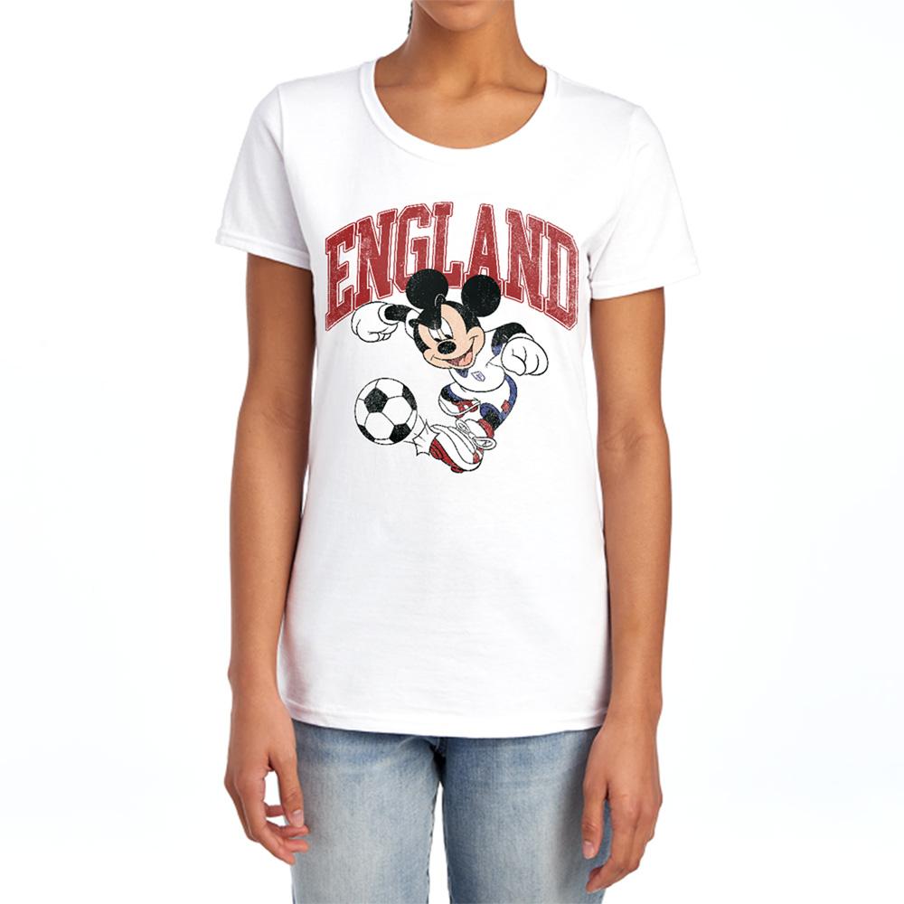 White - Lifestyle - Disney Womens-Ladies England Mickey Mouse Football T-Shirt