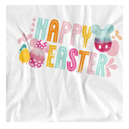White - Side - Mickey Mouse Womens-Ladies Happy Mickey & Minnie Mouse Watercolour Eggs Easter T-Shirt