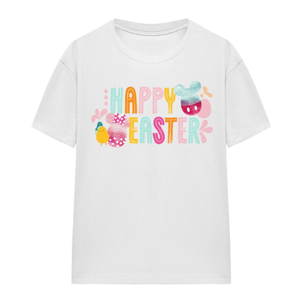 White - Front - Mickey Mouse Womens-Ladies Happy Mickey & Minnie Mouse Watercolour Eggs Easter T-Shirt