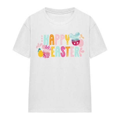 White - Front - Mickey Mouse Womens-Ladies Happy Mickey & Minnie Mouse Watercolour Eggs Easter T-Shirt