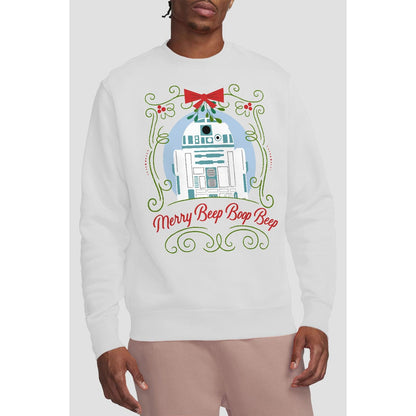 White - Back - Star Wars Unisex Adult Merry Beep Boop Beep R2-D2 Christmas Sweatshirt