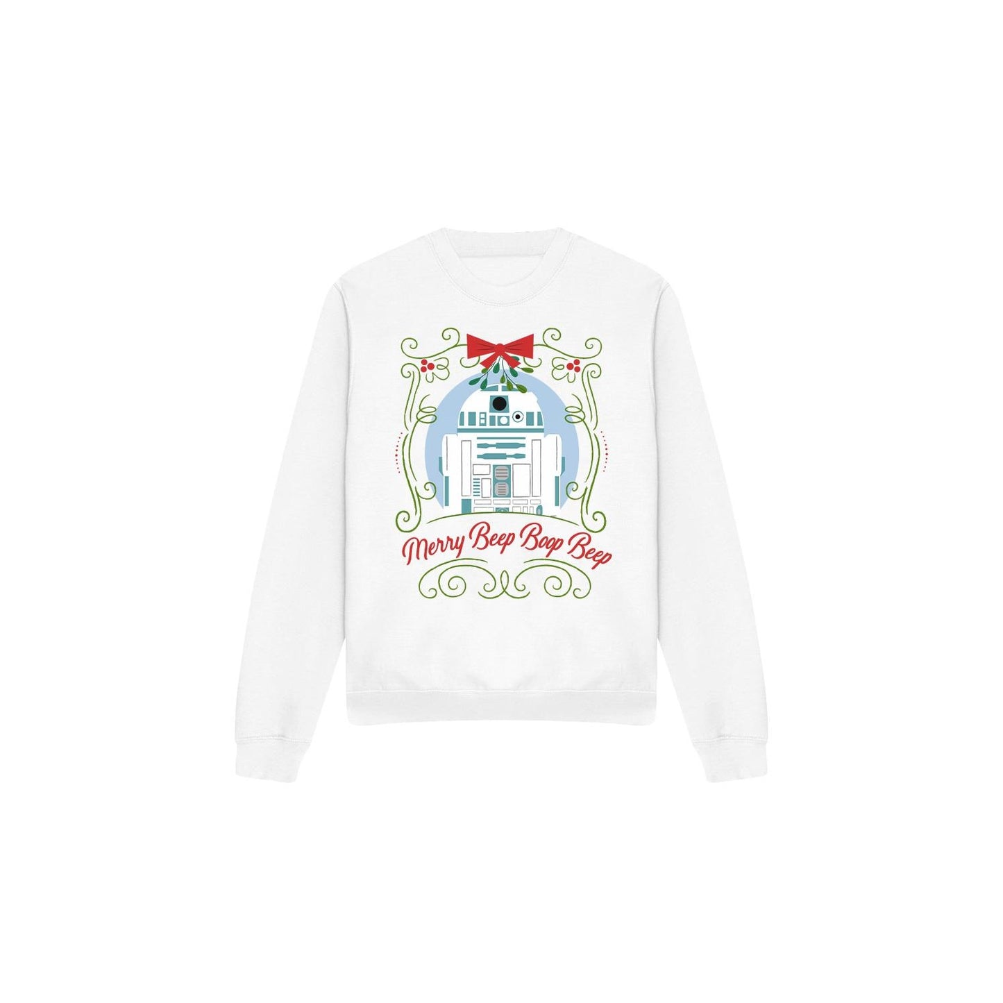 White - Front - Star Wars Unisex Adult Merry Beep Boop Beep R2-D2 Christmas Sweatshirt