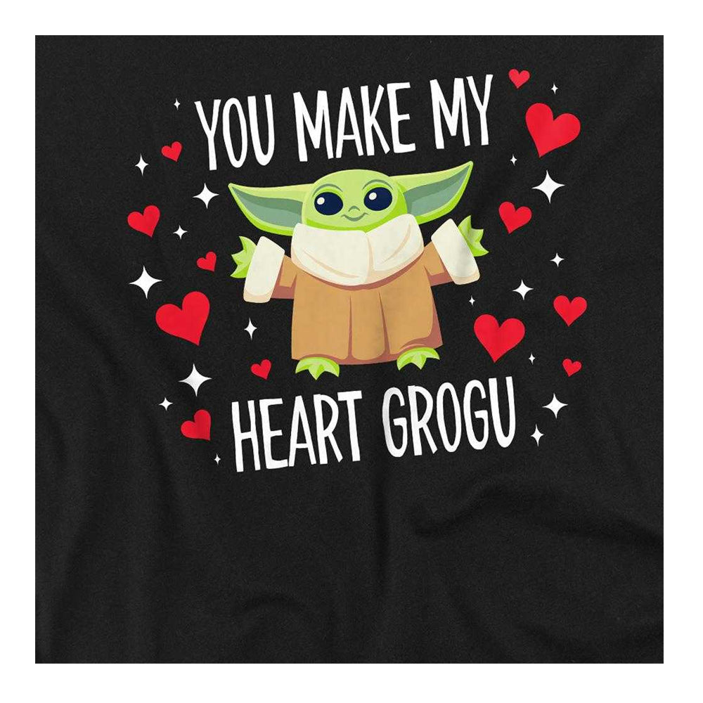 Black - Side - Star Wars Unisex Adult You Make My Heart Grogu Star Wars Ringspun Cotton T-Shirt