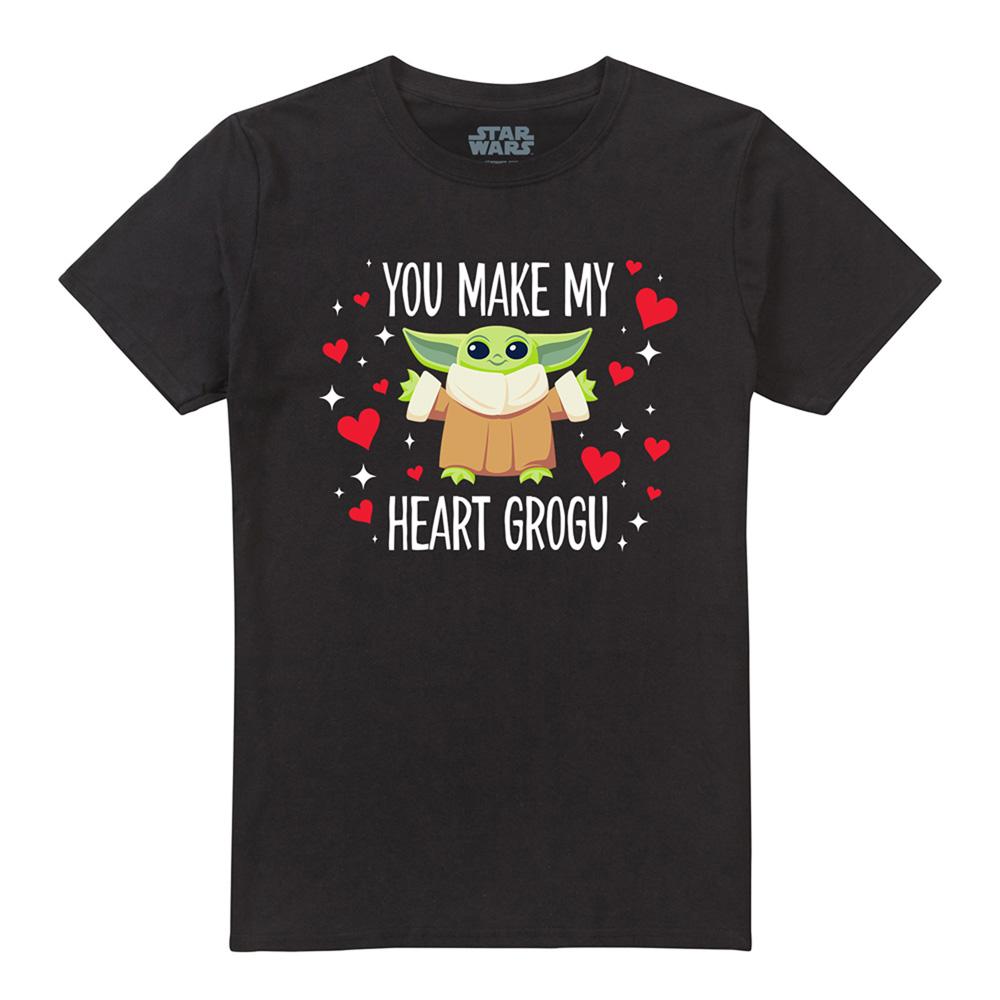 Black - Front - Star Wars Unisex Adult You Make My Heart Grogu Star Wars Ringspun Cotton T-Shirt