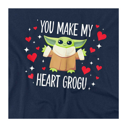 Navy - Side - Star Wars Childrens-Kids You Make My Heart Grogu T-Shirt