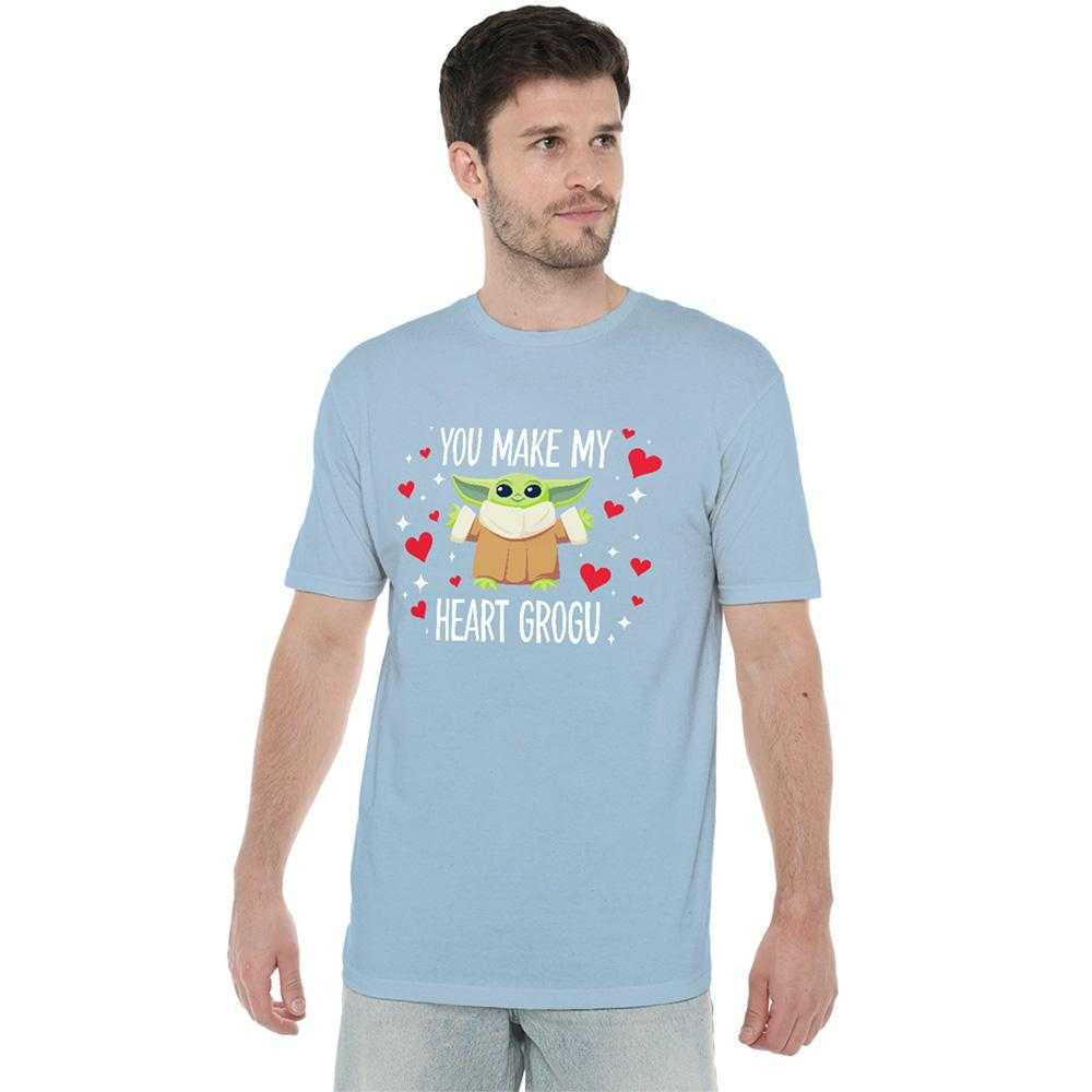 Light Blue - Lifestyle - Star Wars Unisex Adult You Make My Heart Grogu Ringspun Cotton T-Shirt