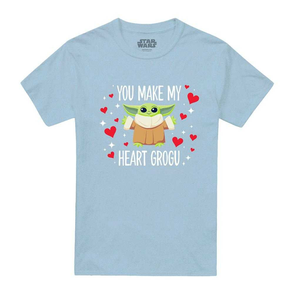 Light Blue - Front - Star Wars Unisex Adult You Make My Heart Grogu Ringspun Cotton T-Shirt