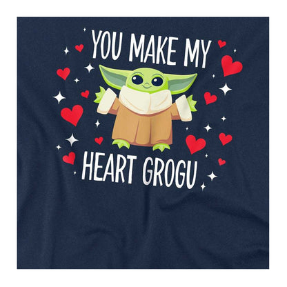 Navy - Side - Star Wars Unisex Adult You Make My Heart Grogu Ringspun Cotton T-Shirt