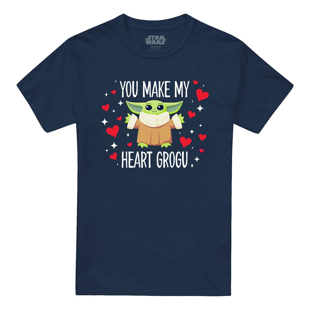 Navy - Front - Star Wars Unisex Adult You Make My Heart Grogu Ringspun Cotton T-Shirt