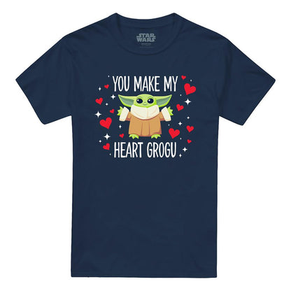 Navy - Front - Star Wars Unisex Adult You Make My Heart Grogu Ringspun Cotton T-Shirt