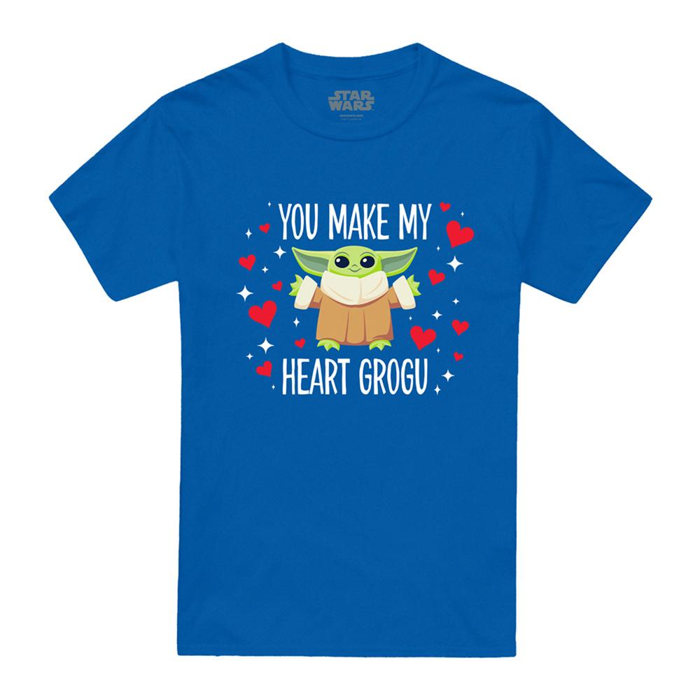 Royal Blue - Front - Star Wars Unisex Adult You Make My Heart Grogu Star Wars Ringspun Cotton T-Shirt