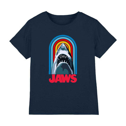 Navy - Front - Jaws Childrens-Kids Retro Logo T-Shirt