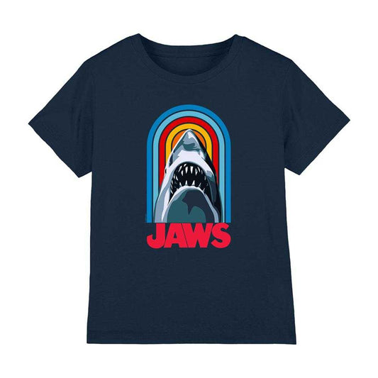 Navy - Front - Jaws Childrens-Kids Retro Logo T-Shirt