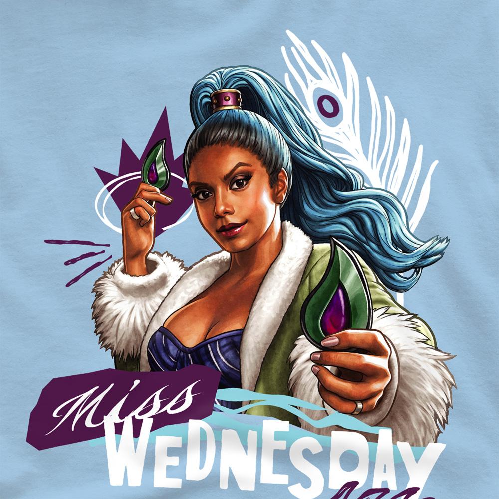 Light Blue - Side - One Piece Unisex Adult Miss Wednesday Doodle T-Shirt