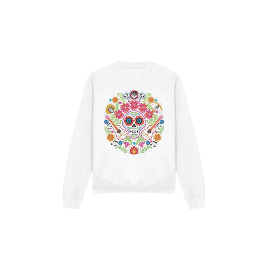 White - Front - Coco Unisex Adult Day Of The Dead Ernesto Miguel Hector Patch Sweatshirt