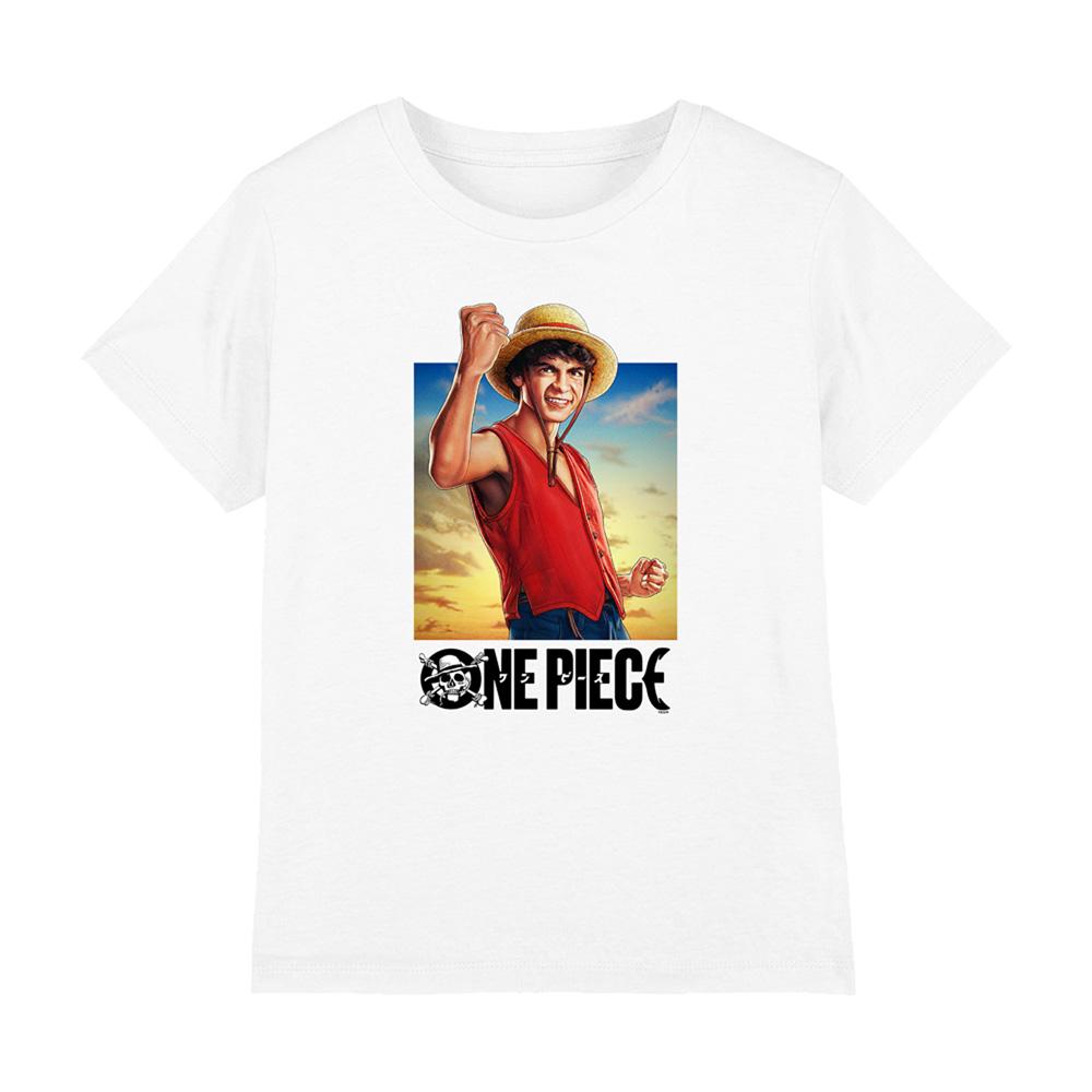 White - Front - One Piece Childrens-Kids Luffy Straw Hat T-Shirt