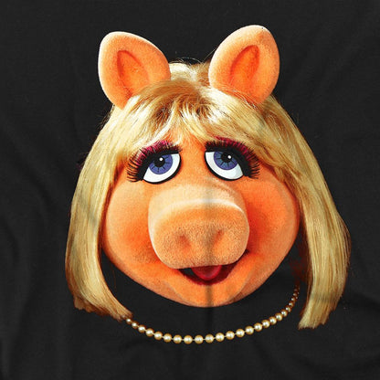 Black - Side - The Muppets Unisex Adult Miss Piggy Face Ringspun Cotton T-Shirt