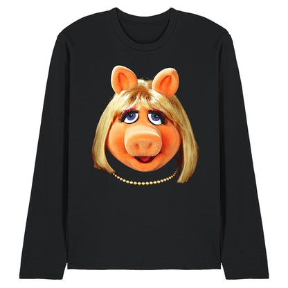 Black - Front - The Muppets Unisex Adult Miss Piggy Face Ringspun Cotton T-Shirt