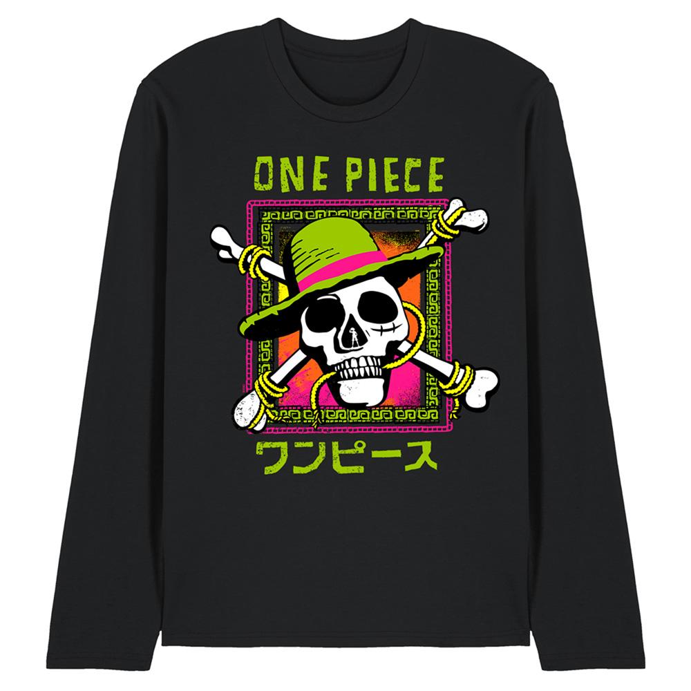 Black - Front - One Piece Unisex Adult Jolly Roger Long-Sleeved T-Shirt
