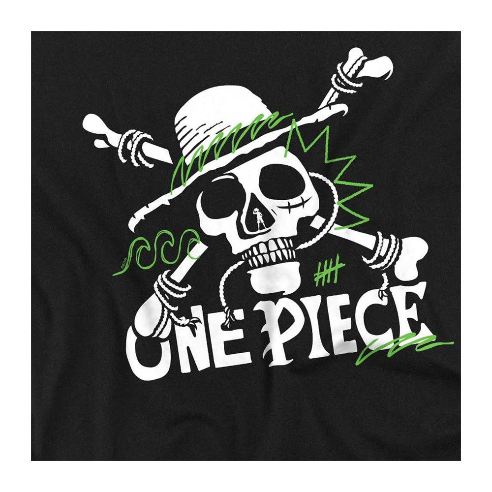 Black - Side - One Piece Unisex Adult Jolly Roger Doodle Logo T-Shirt