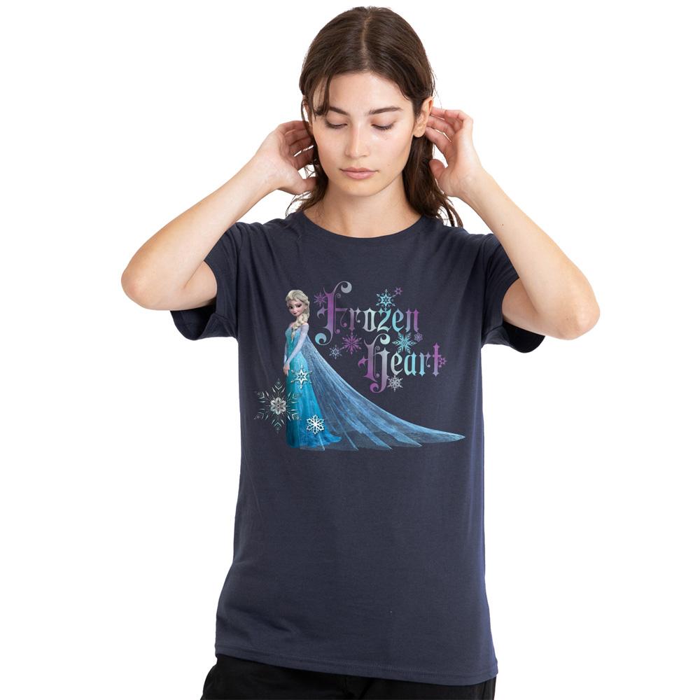 Deep Navy - Lifestyle - Frozen Womens-Ladies Frozen Heart Elsa T-Shirt