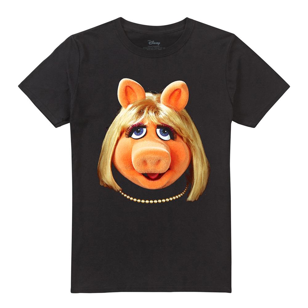 Black - Front - The Muppets Unisex Adult Miss Piggy Face T-Shirt