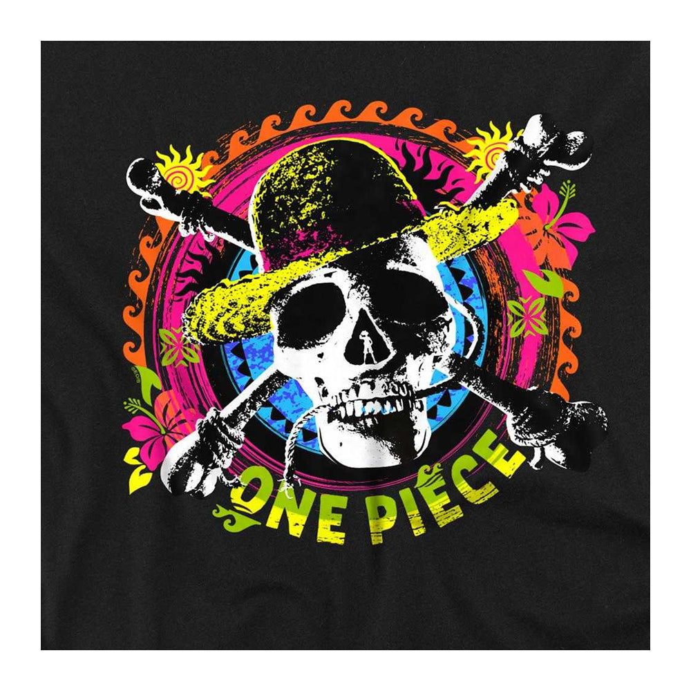 Black - Side - One Piece Childrens-Kids Jolly Roger Tropical Logo T-Shirt
