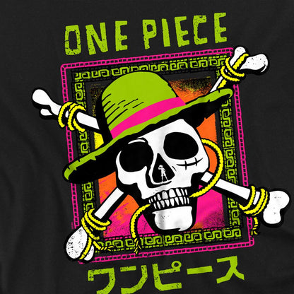 Black - Side - One Piece Unisex Adult Jolly Roger Logo Long-Sleeved T-Shirt
