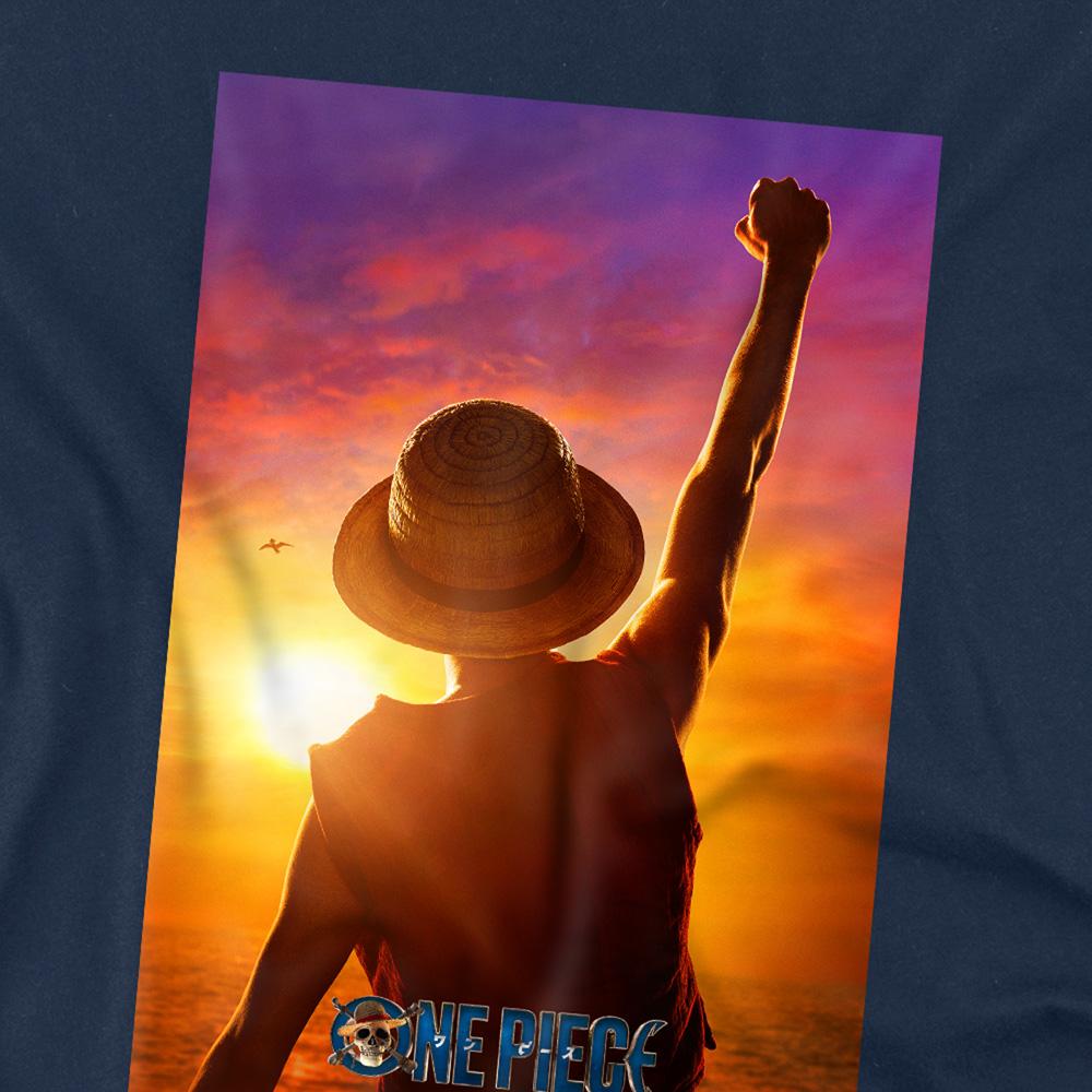 Navy - Side - One Piece Childrens-Kids Luffy Poster T-Shirt