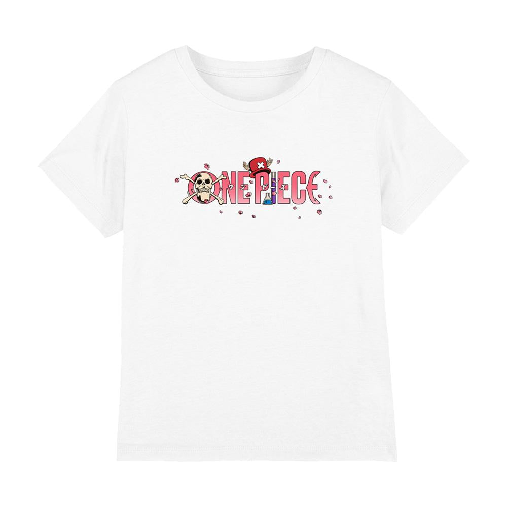 White - Front - One Piece Childrens-Kids Chopper Sakura Cherry Blossom Logo T-Shirt