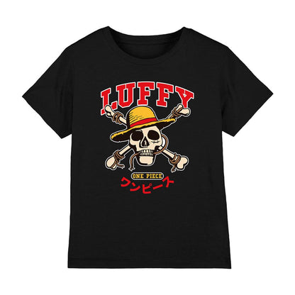 Black - Front - One Piece Childrens-Kids Luffy Skull T-Shirt