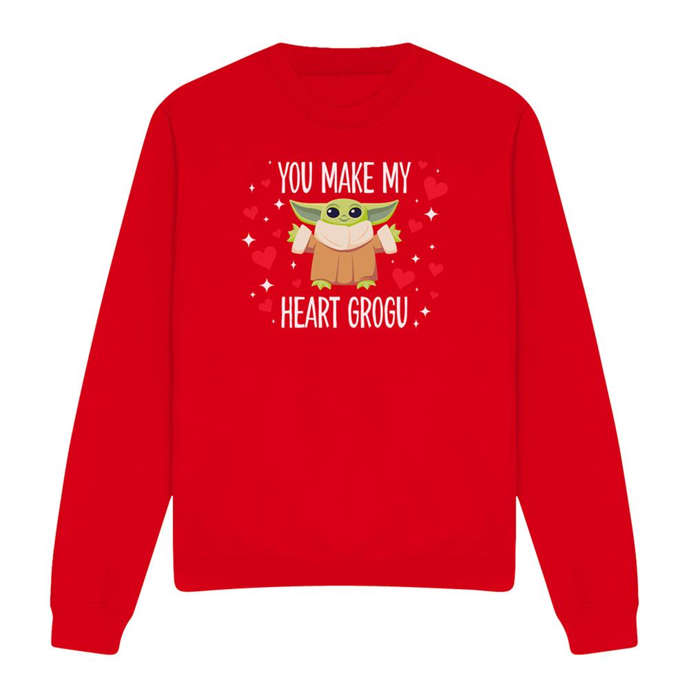 Red - Front - Star Wars Unisex Adult You Make My Heart Grogu Sweatshirt