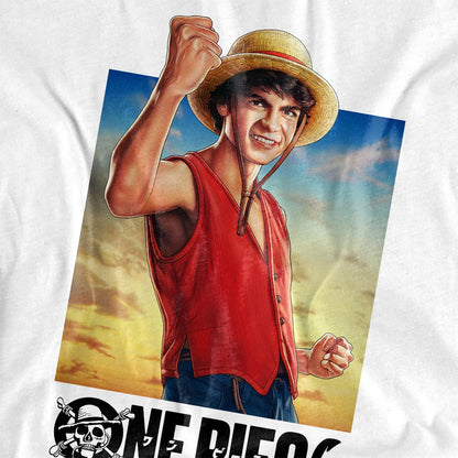 White - Side - One Piece Womens-Ladies Luffy Straw Hat Ringspun Cotton T-Shirt