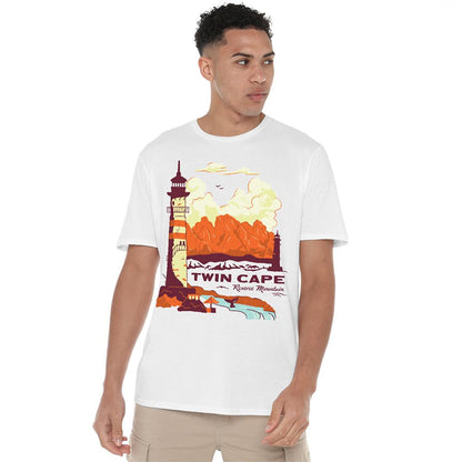 White - Lifestyle - One Piece Unisex Adult Twin Cape Reverse Mountain Poster T-Shirt