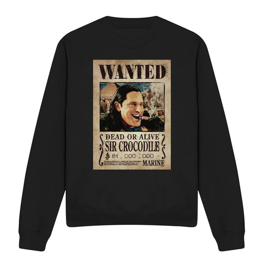 Black - Front - One Piece Unisex Adult Crocodile Wanted Poster Sweatshirt