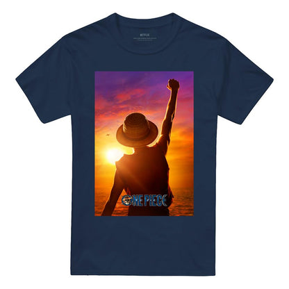 Navy - Front - One Piece Unisex Adult Luffy Sunset T-Shirt