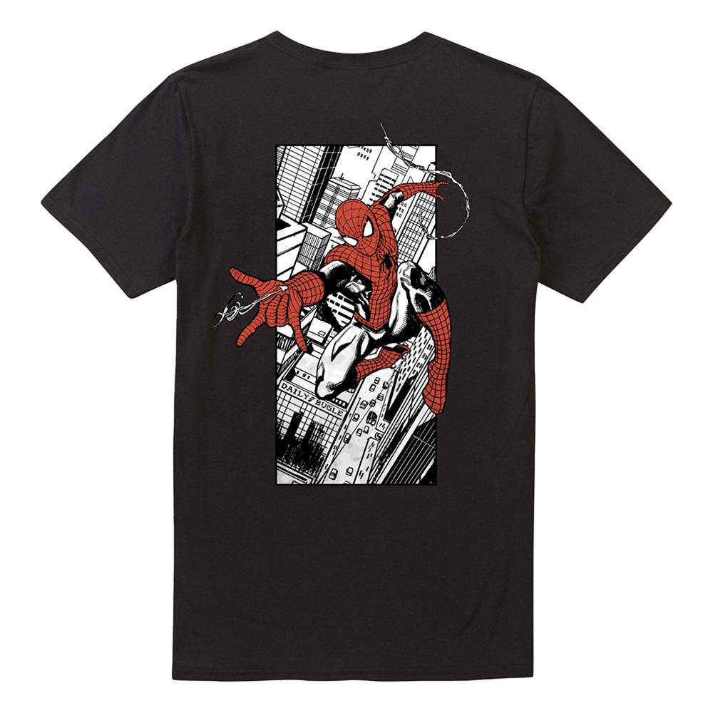 Black - Back - Spider-Man Unisex Adult City Ringspun Cotton T-Shirt