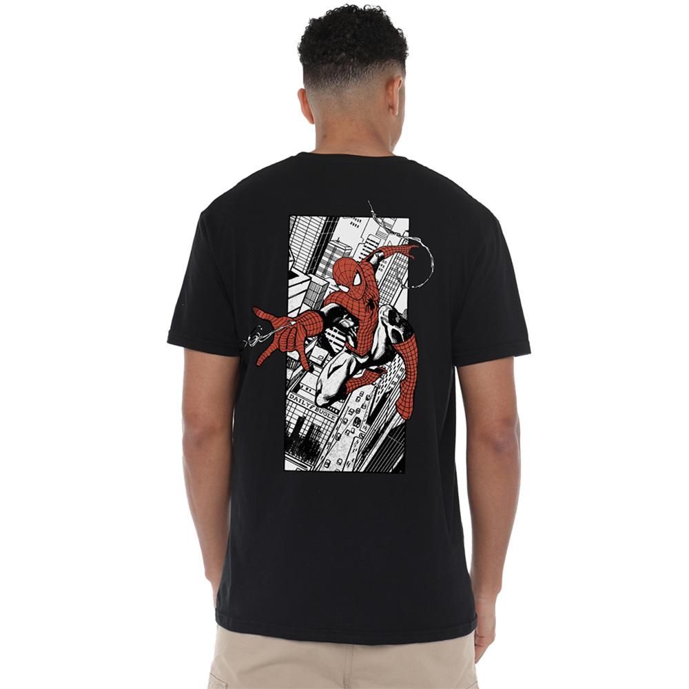 Black - Pack Shot - Spider-Man Unisex Adult City Ringspun Cotton T-Shirt