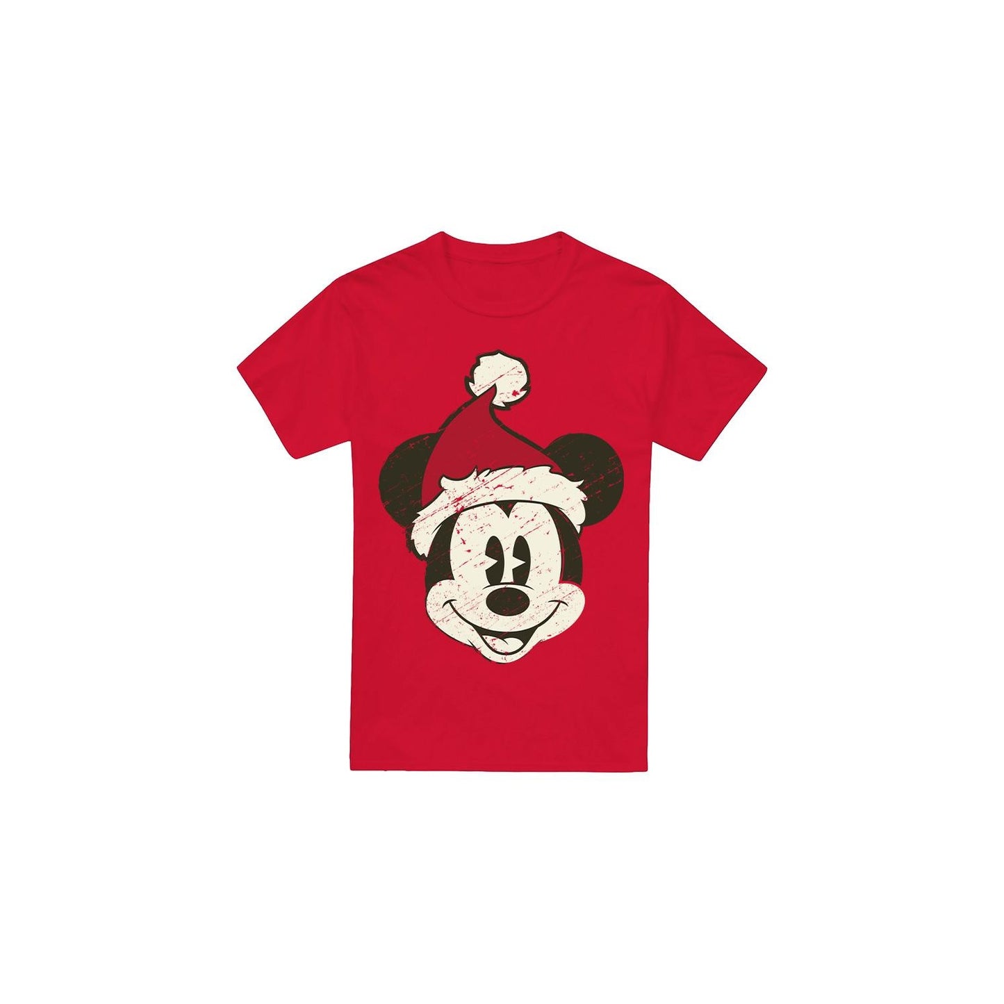 Red - Front - Disney Mens Mickey Mouse Santa Face T-Shirt