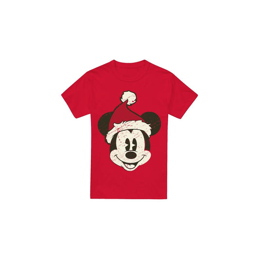 Red - Front - Disney Mens Mickey Mouse Santa Face T-Shirt