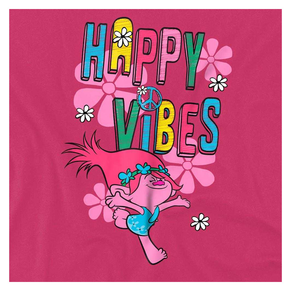 Hot Pink - Side - Trolls Childrens-Kids Happy Vibes Ringspun Cotton T-Shirt