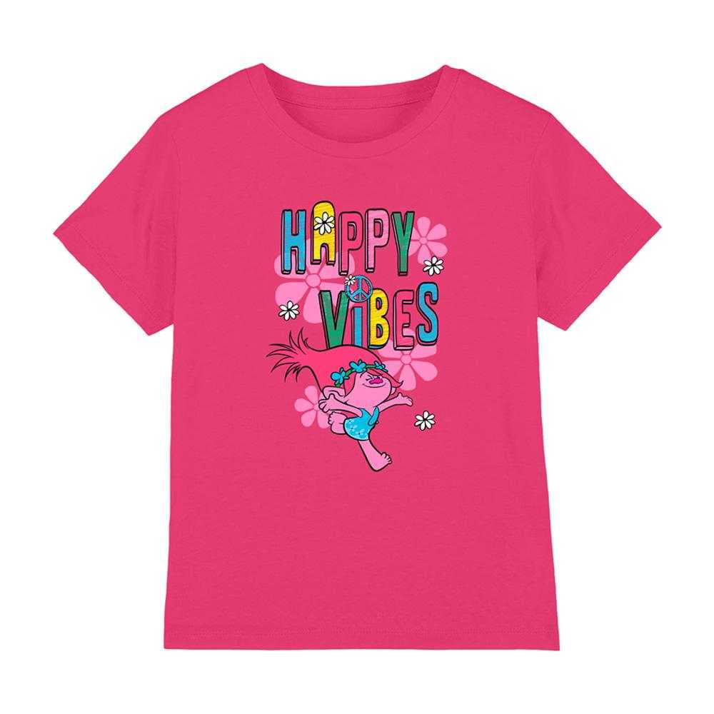 Hot Pink - Front - Trolls Childrens-Kids Happy Vibes Ringspun Cotton T-Shirt