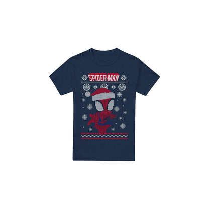 Navy - Front - Spider-Man Mens Snowflake Christmas Sweater T-Shirt