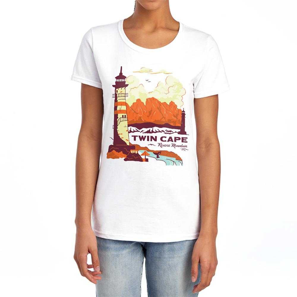 White - Lifestyle - One Piece Womens-Ladies Twin Cape Reverse Mountain Poster Fitted T-Shirt