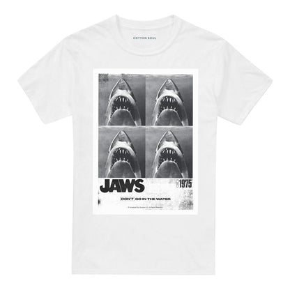 White - Front - Jaws Unisex Adult 1975 Copier Ringspun Cotton T-Shirt