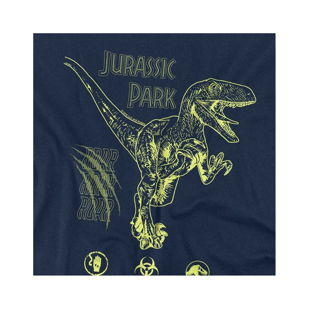 Navy - Side - Jurassic Park Childrens-Kids Roar Ringspun Cotton T-Shirt